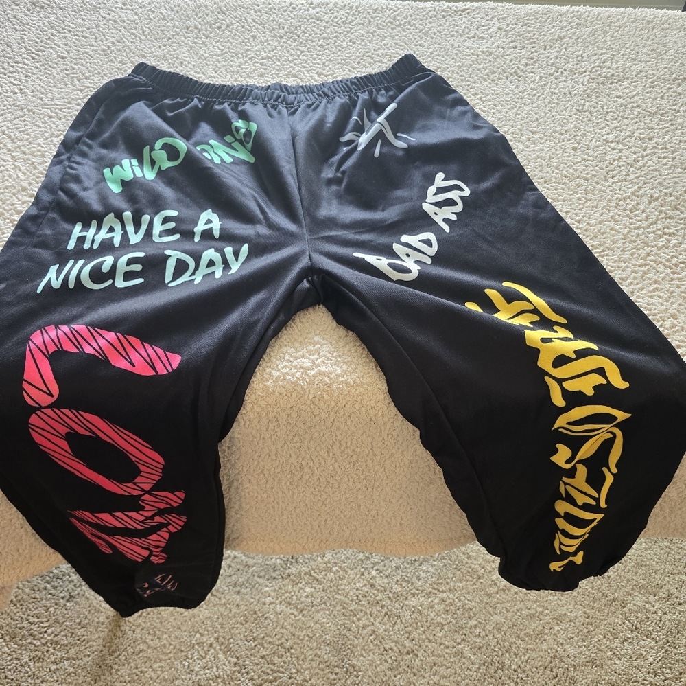 Black graffiti joggers
